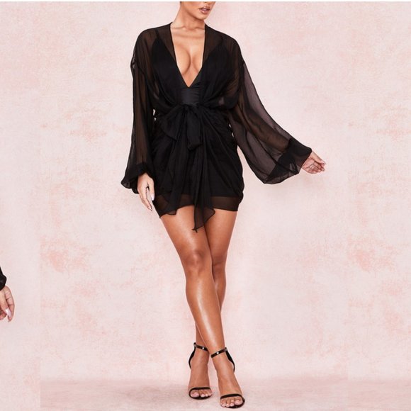 House of CB Dresses & Skirts - NWT House of CB Nezrin Black Chiffon Draped Dress